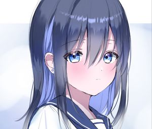 Preview wallpaper girl, schoolgirl, glance, anime, art, blue