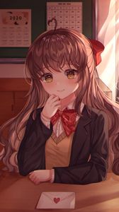 Preview wallpaper girl, schoolgirl, glance, letter, anime, art