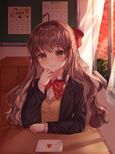 Preview wallpaper girl, schoolgirl, glance, letter, anime, art