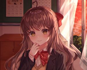 Preview wallpaper girl, schoolgirl, glance, letter, anime, art