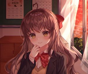 Preview wallpaper girl, schoolgirl, glance, letter, anime, art