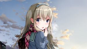 Preview wallpaper girl, schoolgirl, glance, scarf, anime