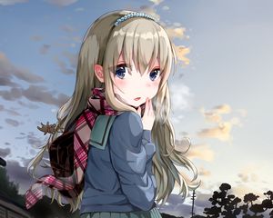 Preview wallpaper girl, schoolgirl, glance, scarf, anime