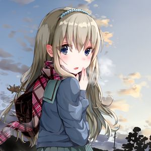 Preview wallpaper girl, schoolgirl, glance, scarf, anime