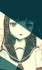 Preview wallpaper girl, schoolgirl, glance, hieroglyphs, anime