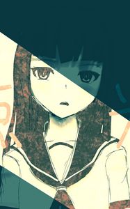 Preview wallpaper girl, schoolgirl, glance, hieroglyphs, anime