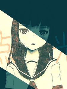 Preview wallpaper girl, schoolgirl, glance, hieroglyphs, anime