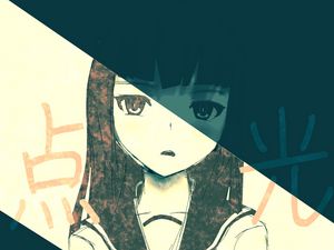 Preview wallpaper girl, schoolgirl, glance, hieroglyphs, anime