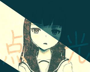 Preview wallpaper girl, schoolgirl, glance, hieroglyphs, anime