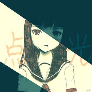 Preview wallpaper girl, schoolgirl, glance, hieroglyphs, anime
