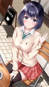 Preview wallpaper girl, schoolgirl, glance, gesture, anime, art