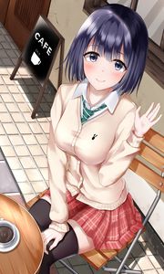 Preview wallpaper girl, schoolgirl, glance, gesture, anime, art