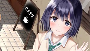 Preview wallpaper girl, schoolgirl, glance, gesture, anime, art