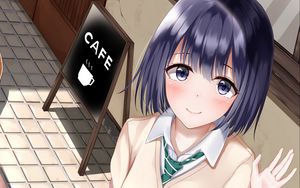 Preview wallpaper girl, schoolgirl, glance, gesture, anime, art