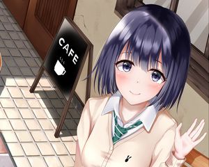 Preview wallpaper girl, schoolgirl, glance, gesture, anime, art