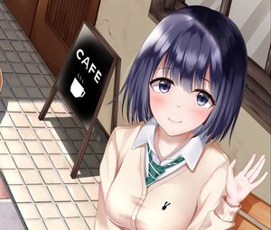 Preview wallpaper girl, schoolgirl, glance, gesture, anime, art