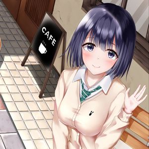 Preview wallpaper girl, schoolgirl, glance, gesture, anime, art