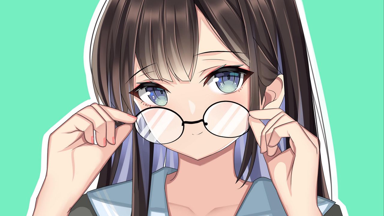 Wallpaper girl, schoolgirl, glance, glasses, anime