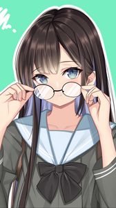 Preview wallpaper girl, schoolgirl, glance, glasses, anime