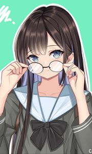 Preview wallpaper girl, schoolgirl, glance, glasses, anime