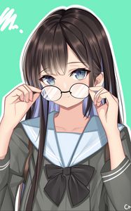 Preview wallpaper girl, schoolgirl, glance, glasses, anime