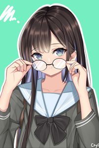 Preview wallpaper girl, schoolgirl, glance, glasses, anime