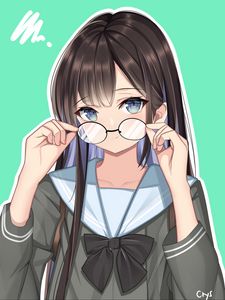 Preview wallpaper girl, schoolgirl, glance, glasses, anime