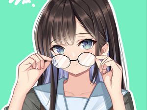 Preview wallpaper girl, schoolgirl, glance, glasses, anime