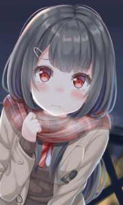 Preview wallpaper girl, schoolgirl, glance, scarf, anime, cute