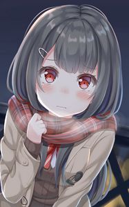 Preview wallpaper girl, schoolgirl, glance, scarf, anime, cute