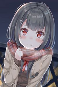 Preview wallpaper girl, schoolgirl, glance, scarf, anime, cute