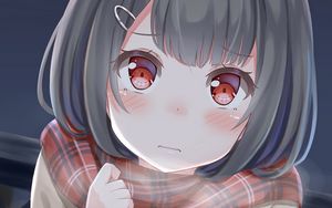 Preview wallpaper girl, schoolgirl, glance, scarf, anime, cute