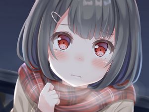 Preview wallpaper girl, schoolgirl, glance, scarf, anime, cute