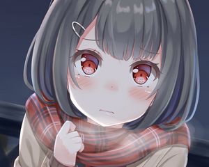 Preview wallpaper girl, schoolgirl, glance, scarf, anime, cute