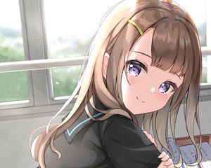 Preview wallpaper girl, schoolgirl, glance, smile, anime