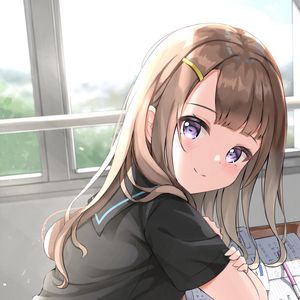 Preview wallpaper girl, schoolgirl, glance, smile, anime