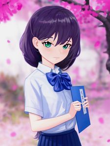 Preview wallpaper girl, schoolgirl, glance, bow, anime
