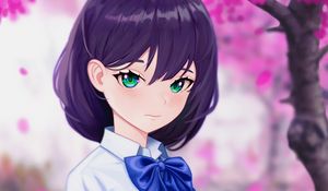 Preview wallpaper girl, schoolgirl, glance, bow, anime