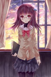 Preview wallpaper girl, schoolgirl, glasses, anime, art