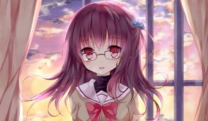 Preview wallpaper girl, schoolgirl, glasses, anime, art