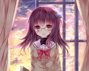 Preview wallpaper girl, schoolgirl, glasses, anime, art