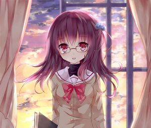 Preview wallpaper girl, schoolgirl, glasses, anime, art