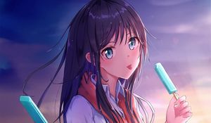 Preview wallpaper girl, schoolgirl, ice cream, anime