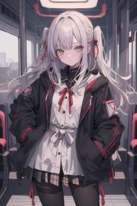 Preview wallpaper girl, schoolgirl, jacket, carriage, anime, bows