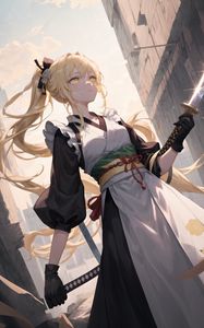 Preview wallpaper girl, schoolgirl, katana, anime, art