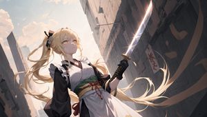 Preview wallpaper girl, schoolgirl, katana, anime, art