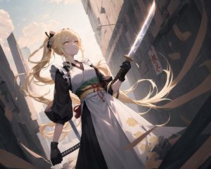 Preview wallpaper girl, schoolgirl, katana, anime, art