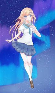 Preview wallpaper girl, schoolgirl, northern lights, anime, art