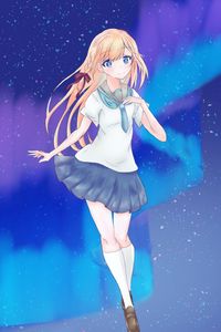 Preview wallpaper girl, schoolgirl, northern lights, anime, art