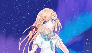 Preview wallpaper girl, schoolgirl, northern lights, anime, art